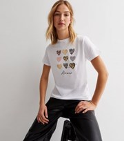 New Look White Heart Leopard Logo T-Shirt